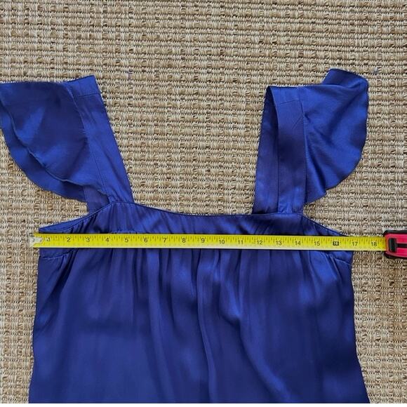 Vintage Y2K Jenny Han Silk Dress – Cobalt Blue Flutter Sleeve Mini – Size M - Picture 6 of 8